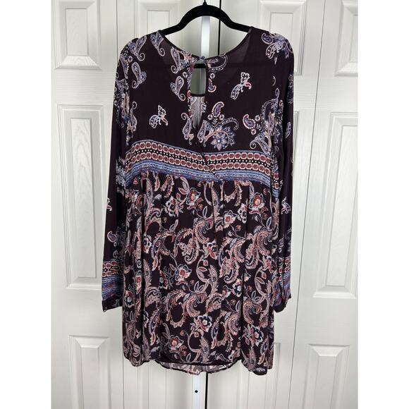 Knox Rose Dress 2XL Womens Mini Brown Long Sleeve Key Hole Back Paisley Print - Picture 7 of 9